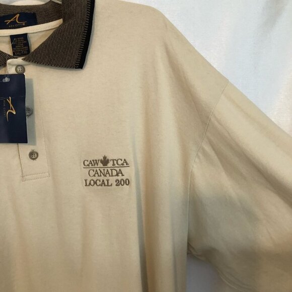 NWT Vintage Ash City Long Sleeve Polo Shirt CAW Logo Mens 2 Xlg Beige - Picture 4 of 10